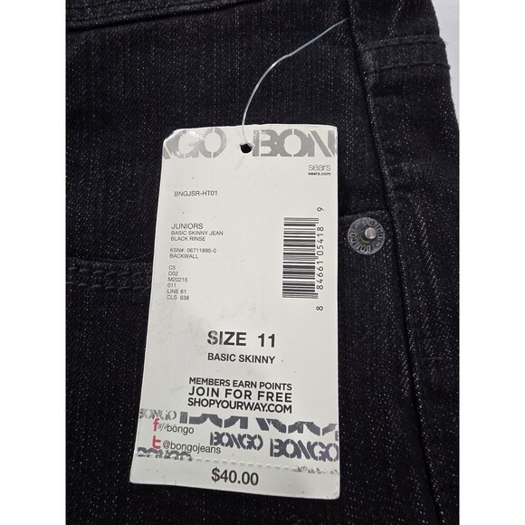 Bongo Y2K Skinny Jeans Mid Rise Black Wash HT01 Sears Juniors Size 11 NWT - Picture 11 of 16